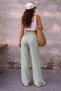 Women's Mint Green High Waist Wide Leg Comfortable Fit Muslin Trousers - 4