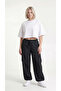 Women's Black Cargo Pocket Thin Parachute Sweatpants with Adjustable Legs Oversize Fit