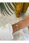 Clover and Flower Figured Stone Zircon Adjustable Light Gold Bracelet - 3