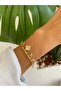 Clover and Flower Figured Stone Zircon Adjustable Light Gold Bracelet - 6