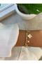 Clover and Flower Figured Stone Zircon Adjustable Light Gold Bracelet - 2