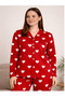 Women's Buttoned High Neck Long Sleeve Patterned Elastic Waist Nightgown Tracksuit Pajama Set - 6