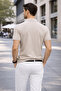 Men's Imported Textured Premium Fabric Basic Beige Polo Collar T-Shirt - 5