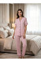 New Season Pink Ribbed Summer Full Buttoned Design 100% Cotton Short Sleeve Pajama Set - 3