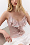Women's Strappy Blouse with Ruffle Detail on the Front and V-Neck - 3