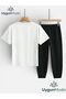 Canvas Feather Printed T-Shirt and Sweatpants (Sweatpants with Pockets) Children's Top and Bottom Set - 2