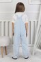 Girl's Denim Salopet Jumpsuit with Adjustable Straps and Heart Embroidery - 4