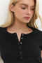Short-Sleeved T-Shirt in Ribbed Fabric with Snap Fasteners on the Front - 4