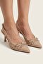 Lori̇ Original Kri̇stebell Imported Bow Stone Detail Women's Heel Shoes Beige - 3