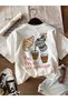 Unisex Coffee Croissant Printed Oversize Crew Neck T-Shirt - 2