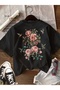 Unisex Roses and Birds Printed Oversize Crew Neck T-Shirt - 2