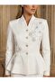 Imported Crepe & Lace Fabric Stone Embellishment Rose Patterned Back Ribbon Detail Special Design Skirt Jacket Set - 8