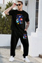 Street Printed T-Shirt - Jogger T-Shirt Crew Neck Bottom Top Tracksuit Set