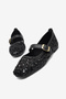 Women's Black Black Comfortable Fit Sequined Buckle Daily Ballerinas