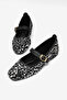 Women's Black Silver Comfortable Fit Sequin Buckle Daily Ballerinas