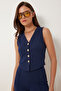 Gold Buttoned Modal Vest Trousers Set Lby0053 Dark Blue - 3