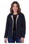 Navy Blue Plain Fur Lined Double Chest Pocket Women's Comfortable Loose Fit Hooded Jacket Shirt - 3