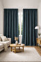 Linen Look Blackout Light-Proof Extra Foam Single Panel Living Room Background Curtain Dark Blue