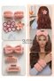 Luxury Velvet Towel Bow Makeup Bandana Wristband Rubber Band Flower Buckle Combination Set Powder Pink - 4