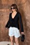 Women's Black Lace Detailed Lined Blouse - 4