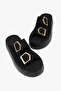 Women's Black Comfortable Fit High Sole Buckle Slippers