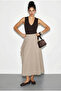 Women's Beige Waist-Tie Long Flared Skirt De261032 60286077 - 3