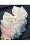 Luxury Pearl-Embroidered Large Multi-Layered Bow Vintage Lace Tulle Pendant Clip-On Clasp Cream White - 2