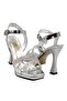 Silver Patent Leather Stone Classic Heel Women's Shoes - 2