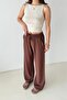 Women's Brown Wide-Leg Draped Woven Trousers - 6