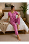 Women's Pink Floral Patterned Short Sleeve Viscose Pajamas Set - 2