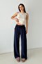 Women's Navy Blue Wide-Leg Draped Woven Trousers