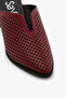 Burgundy Genuine Leather Perforated Women's Pointed Toe Heeled Slippers - 3