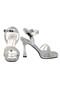 Silver Patent Leather Stone Ball Heeled Women's Shoes - 4