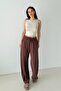Women's Brown Wide-Leg Draped Woven Trousers - 3