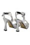 Silver Patent Leather Stone Classic Heel Women's Shoes - 5