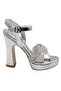 Silver Women's Patent Leather Platform Heeled Shoes