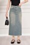 Antique Slit Detailed Midi Length Denim Skirt - 4