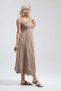 Women's Beige Strappy Dress with Hidden Zipper Pocket and 100% Cotton Fabric - 4