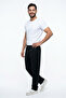 Men's Black Baggy Cut Elastic Waist Wide Leg Pique Fabric Comfortable Fit Trousers - 5