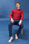 Men's Combed Cotton Half V-Neck Detailed Long Sleeve Pajama Set 2113 Bordo04 - 3