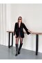 Black Lace Detailed Double-Breasted Cut Woven Fabric Blazer Jacket - 2