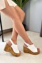 Women's Pure White 10 cm Padded Written Cork Sole Shoes - 4