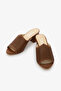 Tan Genuine Leather Perforated Women's Heeled Slippers - 7