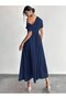 Women's Off Shoulder Short Sleeve Pleated Long Crepe Dress - 5