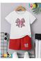Leopard Ribbon Printed T-Shirt Shorts Summer Children's Set