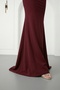 Women's Burgundy Slim Fit Strapless Stone-Embellished Long Mermaid Evening Dress - 4