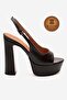 Genuine Leather Brown Open Back Platform Heeled Handmade Women's Shoes Sonia