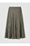 Khaki Elastic Waist Modal Blend Skirt by Güli̇s Gi̇yi̇m