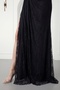 Women's Black Chest Detailed Long Lace Evening Dress - 4