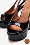 Genuine Leather Black Patent Leather Open Back Platform Heeled Handmade Women's Shoes Sonia - 3